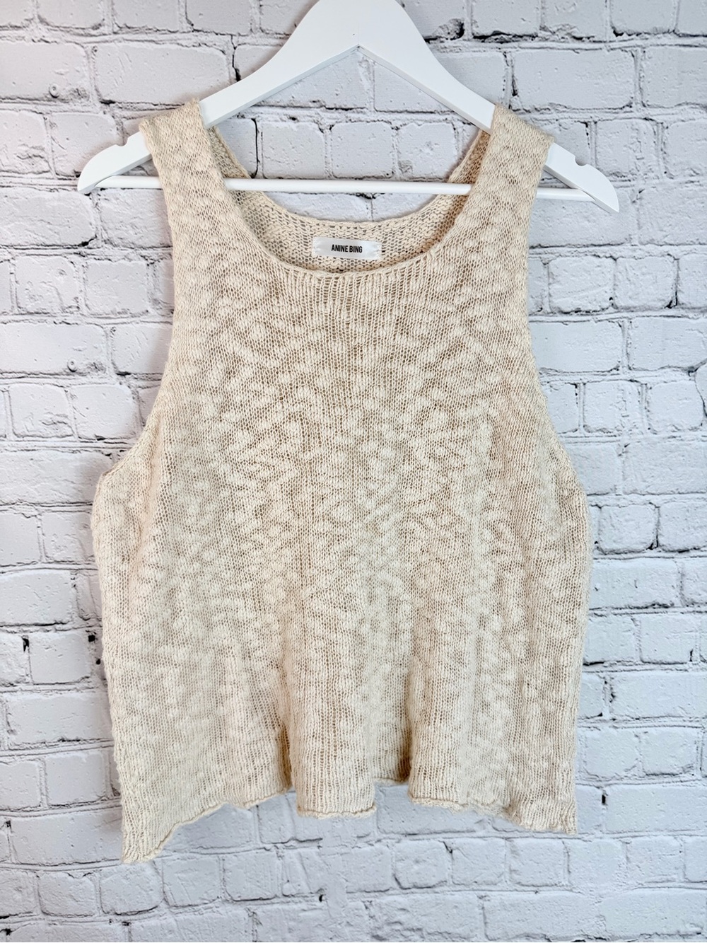 ANINE BING Cream Knit Tank Top Scoop Neck Minimalist Sleeveless XS